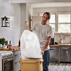 Drawstring Trash Bags, 80-Piece Heavy-Duty Pre-Separated Bin Liners, for Kitchen Waste, 8 Gallon, White