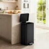 Large Rubbish Bin, 40L Step Waste Bin with Lid, Soft Close, Steel, for Kitchen, Black