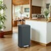 Pedal Rubbish Bin 30L, Soft-Close Lid Kitchen Waste Bin with Inner Bucket, Steel, for Home, Grey