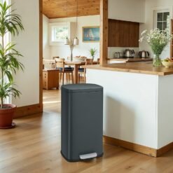 Pedal Rubbish Bin 30L, Soft-Close Lid Kitchen Waste Bin with Inner Bucket, Steel, for Home, Grey