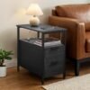 Narrow End Table with 2 Drawers, Bedside Table with Charging Station, Side Table with Storage, Grey and Black