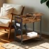 Slim Side Table with Charging Station, Narrow Bedside Table with Storage, End Table with USB Ports