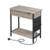 Narrow Nightstand with Power Outets, Side End Table, for Living Room