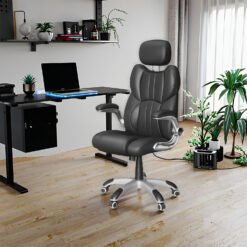 Height Adjustable Gaming Office Chair with Headrest, Tilt and Swivel Castors, Faux Leather