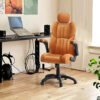 Ergonomic Gaming Chair, Foldable Armrests, Adjustable Headrest, Tilt Function, Swivel Adjustable Office Chair, Brown