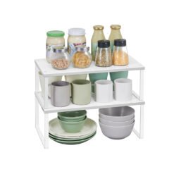 Spice Racks Set of 2 Cupboard Organisers Stackable Expandable White