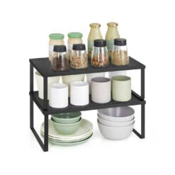 Spice Racks Set of 2 Cupboard Organisers Stackable Expandable Ink Black
