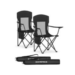 Camping Chairs Set of 2 Adjustable Armrests Cup Holder Ink Black