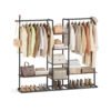 Clothes Rail 6 Storage Shelves 2 Hanging Rails Natural Walnut and Ink Black