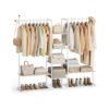 Clothes Rail 6 Storage Shelves 2 Hanging Rails Natural Beige and Matte White