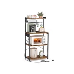 Kitchen Bakers Rack with Power Outlet Rustic Brown and Ink Black