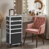 4-in-1 Makeup Case on Wheels, 35 x 25 x 79 cm Makeup Beauty Trolley, Lockable Makeup Organiser
