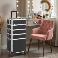 4-in-1 Makeup Case on Wheels, 35 x 25 x 79 cm Makeup Beauty Trolley, Lockable Makeup Organiser