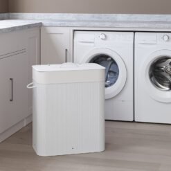 Bamboo Laundry Basket, 2 Sorting Compartments, Removable Bag