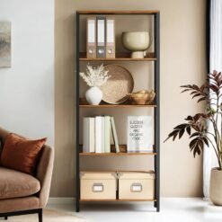 5-Tier Bookcase, Shelving Unit with Back Panels, Industrial