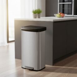68L Kitchen Rubbish Bin, Metal Waste Pedal Bin with Lid, Tall and Large