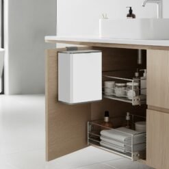 Steel Compost Bin with Lid, 8L Trash Can Hanging or Wall-Mounted, Kitchen Cabinet