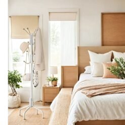 Coat Stand, Metal Coat Rack with 12 Hooks, 4 Legs