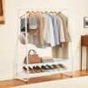 Sturdy Steel Clothes Rack With 2 Shelves and 6 S-Shaped Hooks, Bedroom Storage Organizer in Cloud & Matte White Finish