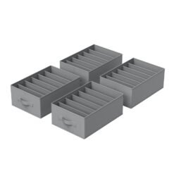 Set of 4 Wardrobe Clothes Organizers, 6-Compartment Foldable Drawer Organizers, Gray