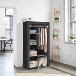 Portable Closet, Wardrobe Closet Organiser with Non-Woven Fabric Cover, Hanging Rods and Shelves