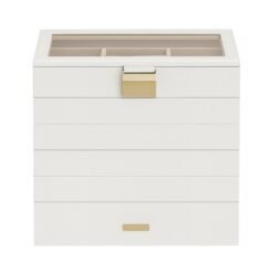 Jewellery Organiser Box, 6-Tier Stackable Trays with Glass Lid, Large Case for Bedroom