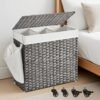 Rolling Clothes Hamper with Lid, 3-Section Laundry Basket, Removable Liner, for Bedroom or Laundry Room, 140 L, Grey