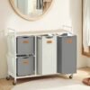 4-Compartment Laundry Sorter, Rolling Cart with Removable Bags, Dove Grey and White