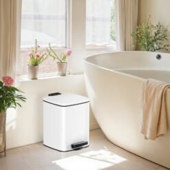 Pedal Bathroom Bin, Soft-Close Lid, 6L Small Rubbish Bin, Steel, for Compact Spaces, White