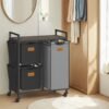 3-Compartment Laundry Hamper, 100 L Laundry Cart with Shelves, Chestnut Brown