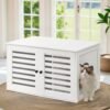 Cat Litter Box Cabinet Furniture with Removable Divider, Cat House End Table, White