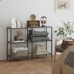 Modern Entryway Table, 3-Tier Console Table with Tempered Glass Tabletop, Sofa Table, Black