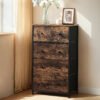 5-Drawer Fabric Dresser, Storage Chest Organiser for Bedroom, Nursery, Living Room, Brown and Black