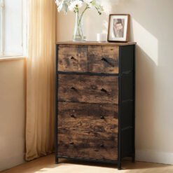 5-Drawer Fabric Dresser, Storage Chest Organiser for Bedroom, Nursery, Living Room, Brown and Black