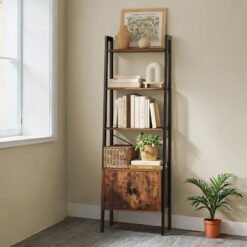 Bookcase with Cabinet, 4-Tier Storage Shelf, Bookshelf for Living Room or Bedroom, Metal Frame, Brown