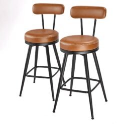 Set of 2 Counter Height Swivel Barstools, Mid-Century Bar Chairs with Back, 25.6 Inches Tall