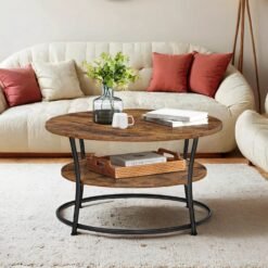 Coffee Table, Round Cocktail Table With Shelf, Tea Table