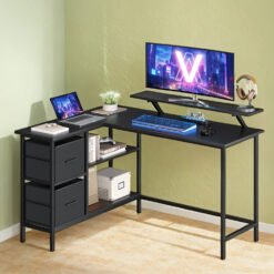 L-Shaped Gaming Desk Desk with Monitor Stand, Drawers, Adjustable Shelf