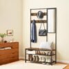 Coat Rack with Shoe Storage, Coat Stand for Hallway with Mirror, Hooks