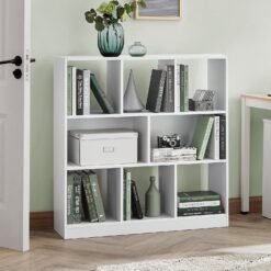 8 Compartment Bookshelf, Storage Unit, for Living Room, Home Office, White
