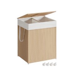 Laundry Basket with 2 Compartments 100 L Natural Beige and Matte White