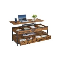 Lift Top Coffee Table with Hidden Compartments Rustic Brown and Ink Black