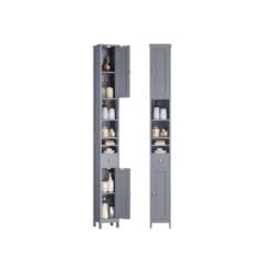 Slim Freestanding Bathroom Cabinet with Adjustable Shelves and Drawer Dove Grey