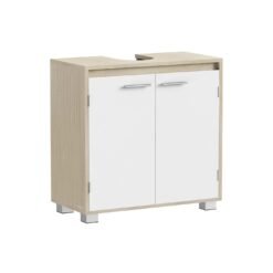 Under Sink Bathroom Cabinet with Storage Compartments, Natural Beige and Cloud White