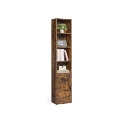 Tall Wooden Bookcase with Door Rustic Brown