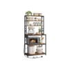 Bakers rack with power outlet and storage shelves for kitchen