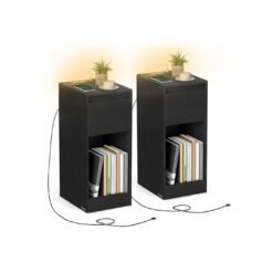 Record player stand with vinyl storage and three tier side table