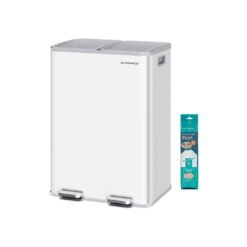 Dual compartment pedal bin with soft close lid