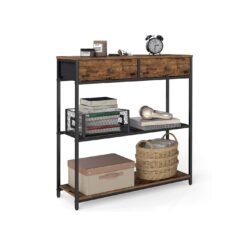 Console table with fabric drawers and shelves