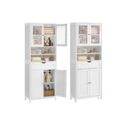 Freestanding storage cabinet with adjustable shelves and drawer